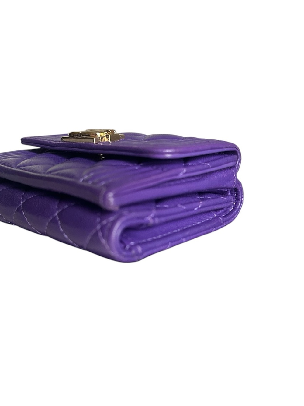 CHANEL Boy Purple Lambskin Quilted Flap Wallet Card Holder Full Set - Picture 11 of 16